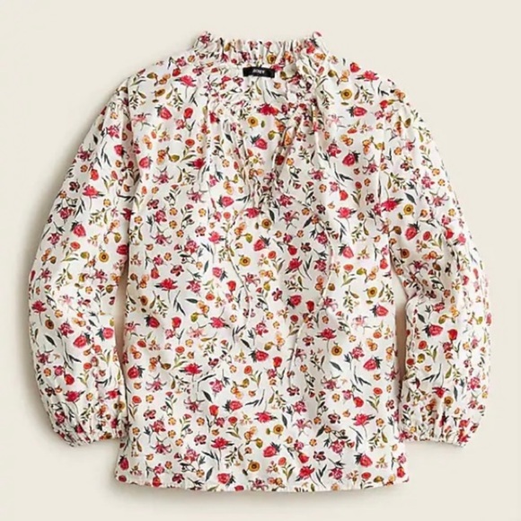 J.Crew Scalloped Tie Neck Vintage Top - Picture 2 of 9